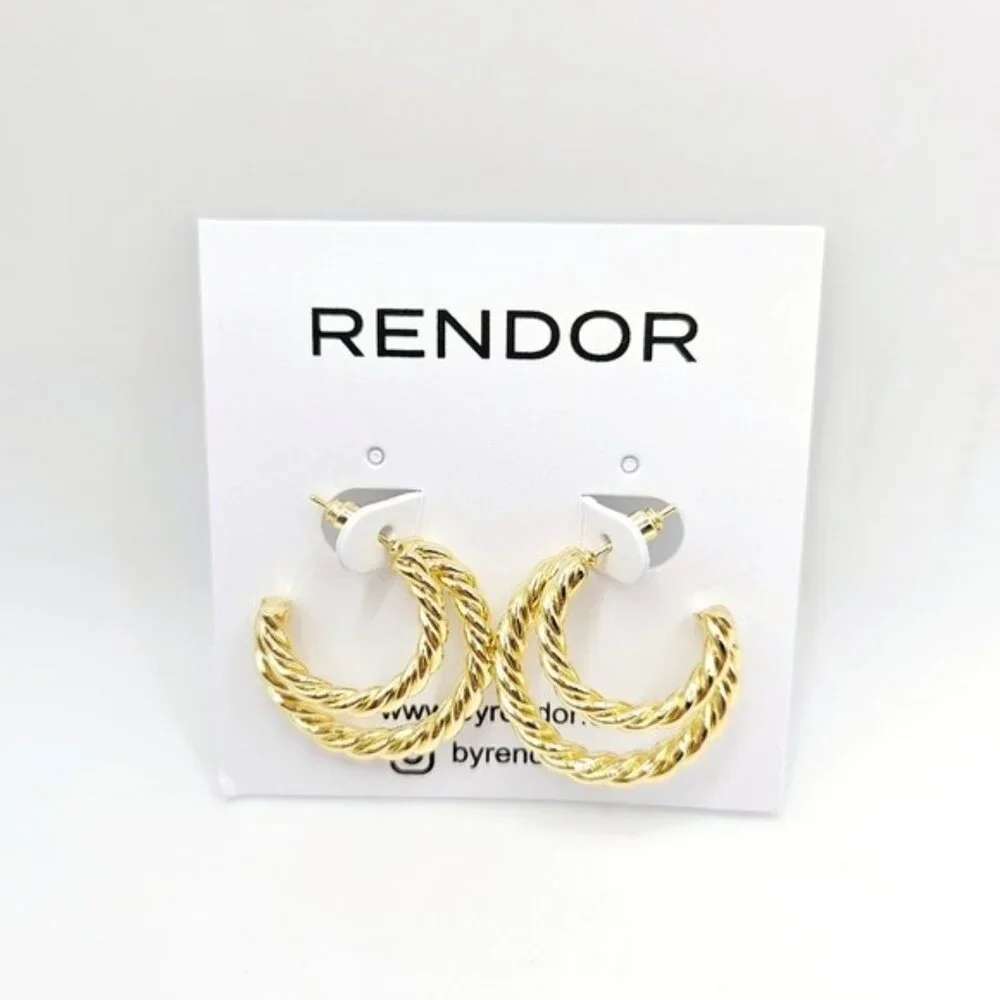 Rachel Zoe x RENDOR Victoria Yellow Gold Earrings w Rendor Pouch NWT